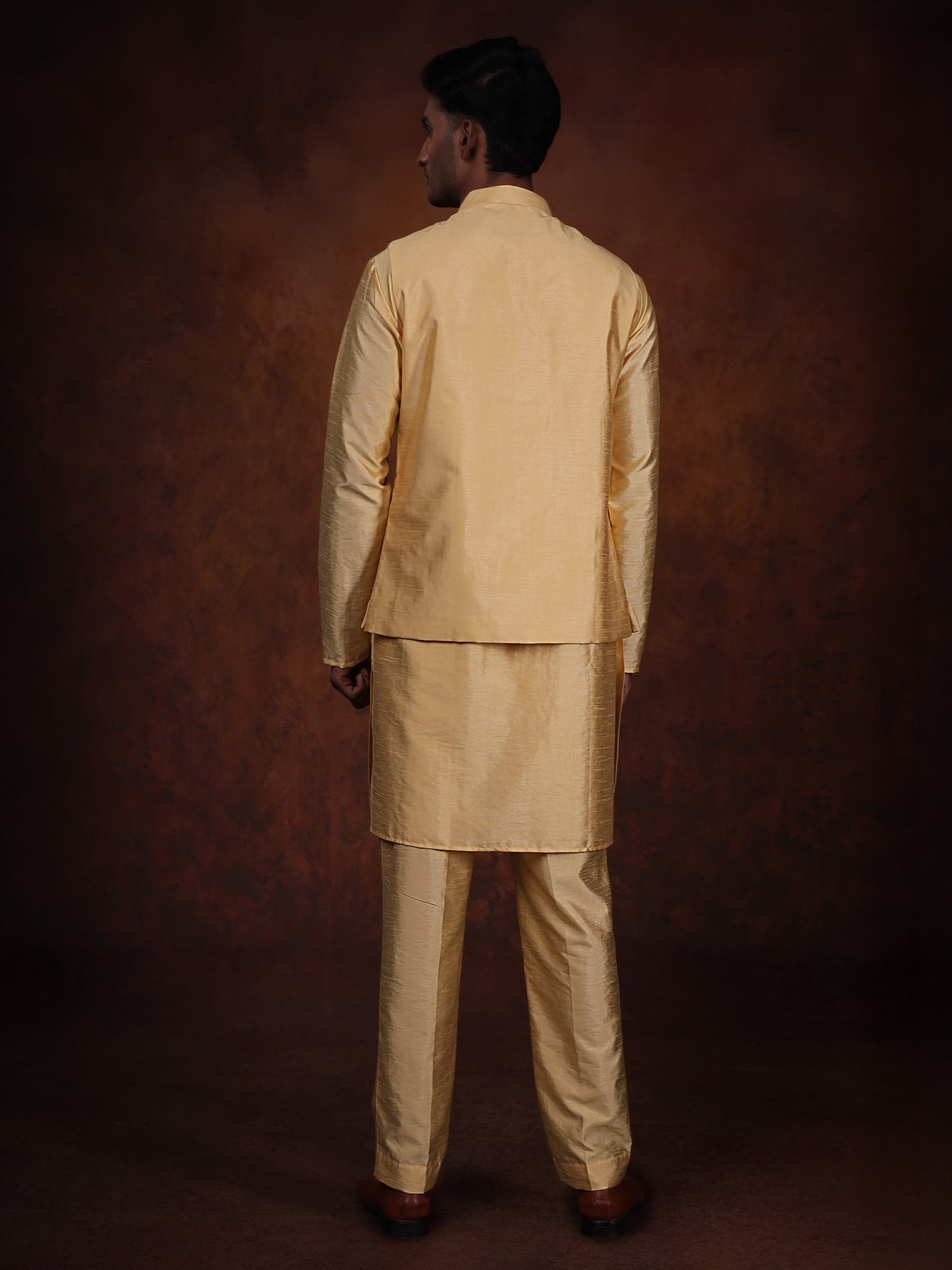 Warm gold Dupion Silk Kurta with Embroidered Jacket