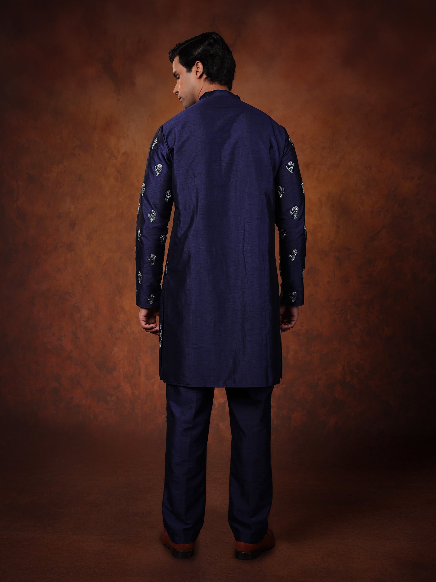 Midnight Bloom Embroidered Dupion Silk Kurta Set