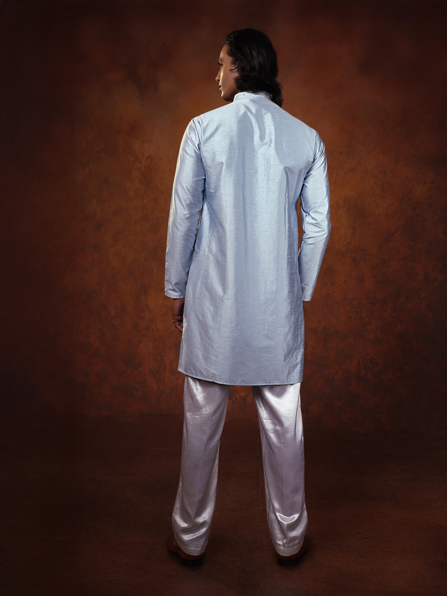 Powder Blue Dupion Kurta Set For Man