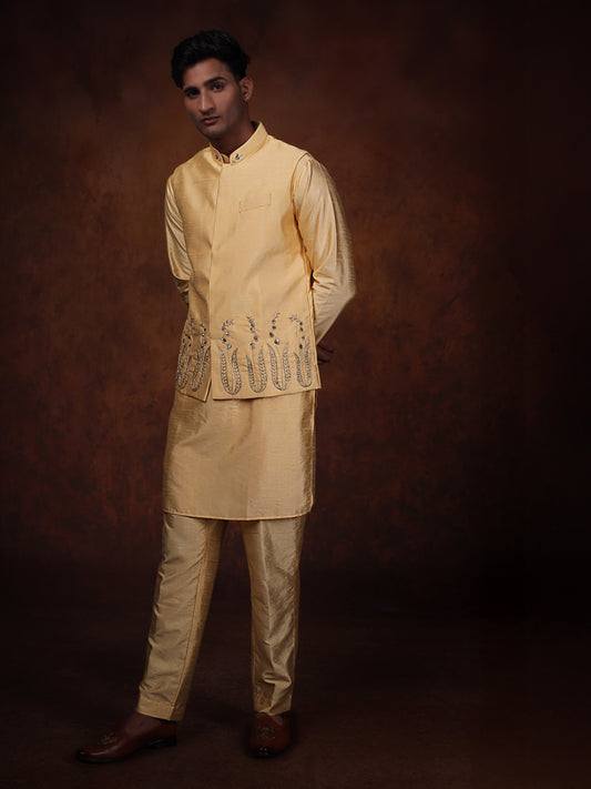 Warm gold Dupion Silk Kurta with Embroidered Jacket