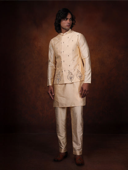 Ivory Dupion Silk Kurta With Embroidered Jecket