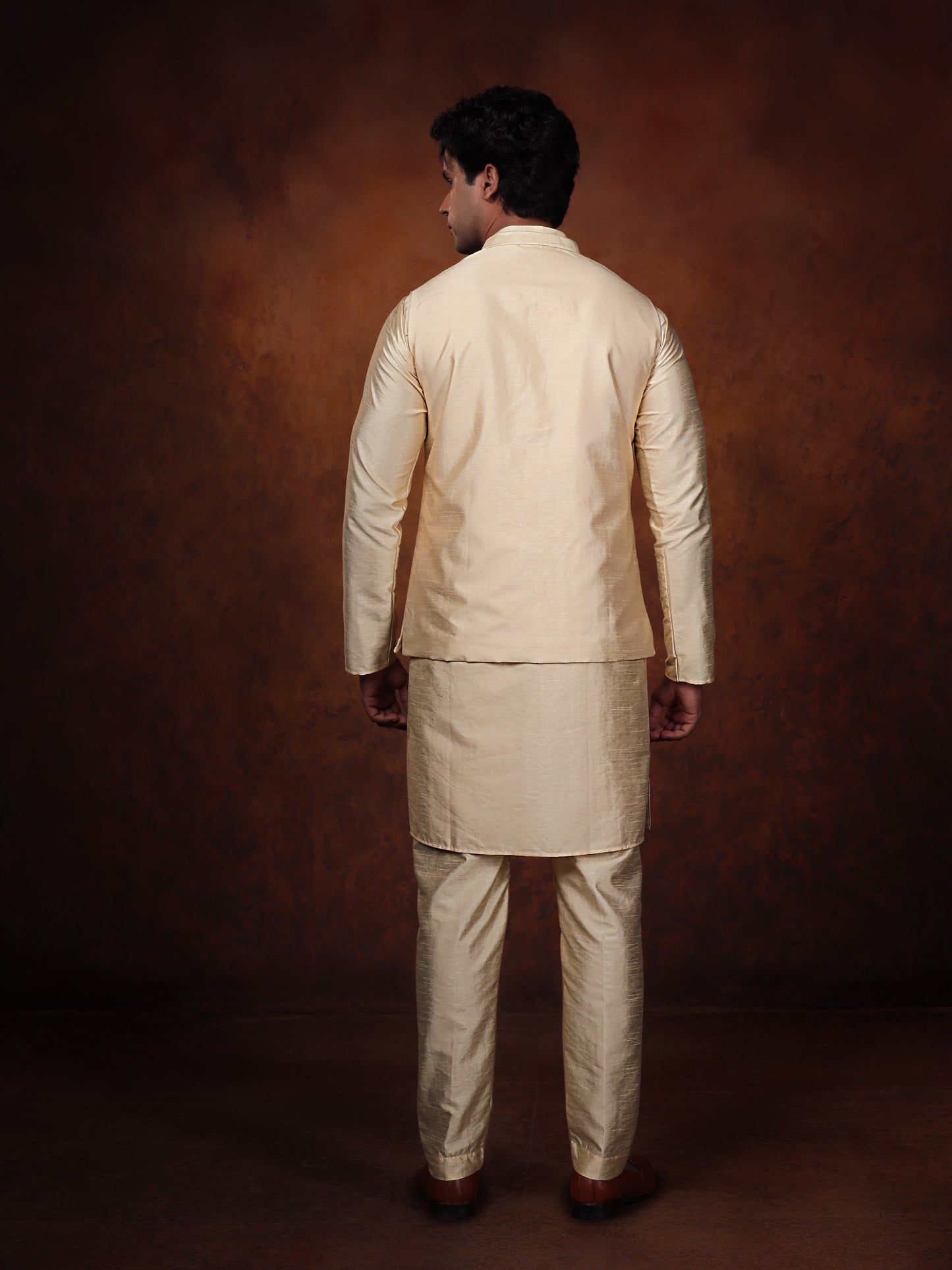Ivory Dupion Silk Kurta with Embroidered Jacket