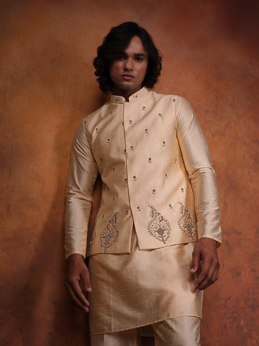 Ivory Dupion Silk Kurta With Embroidered Jecket